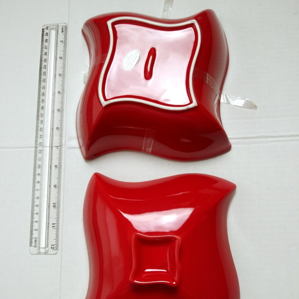 SIENA BY GODINGER remplacemen Red Porcelain Baker Ceramic Covered DishCasserole - Picture 3 of 7